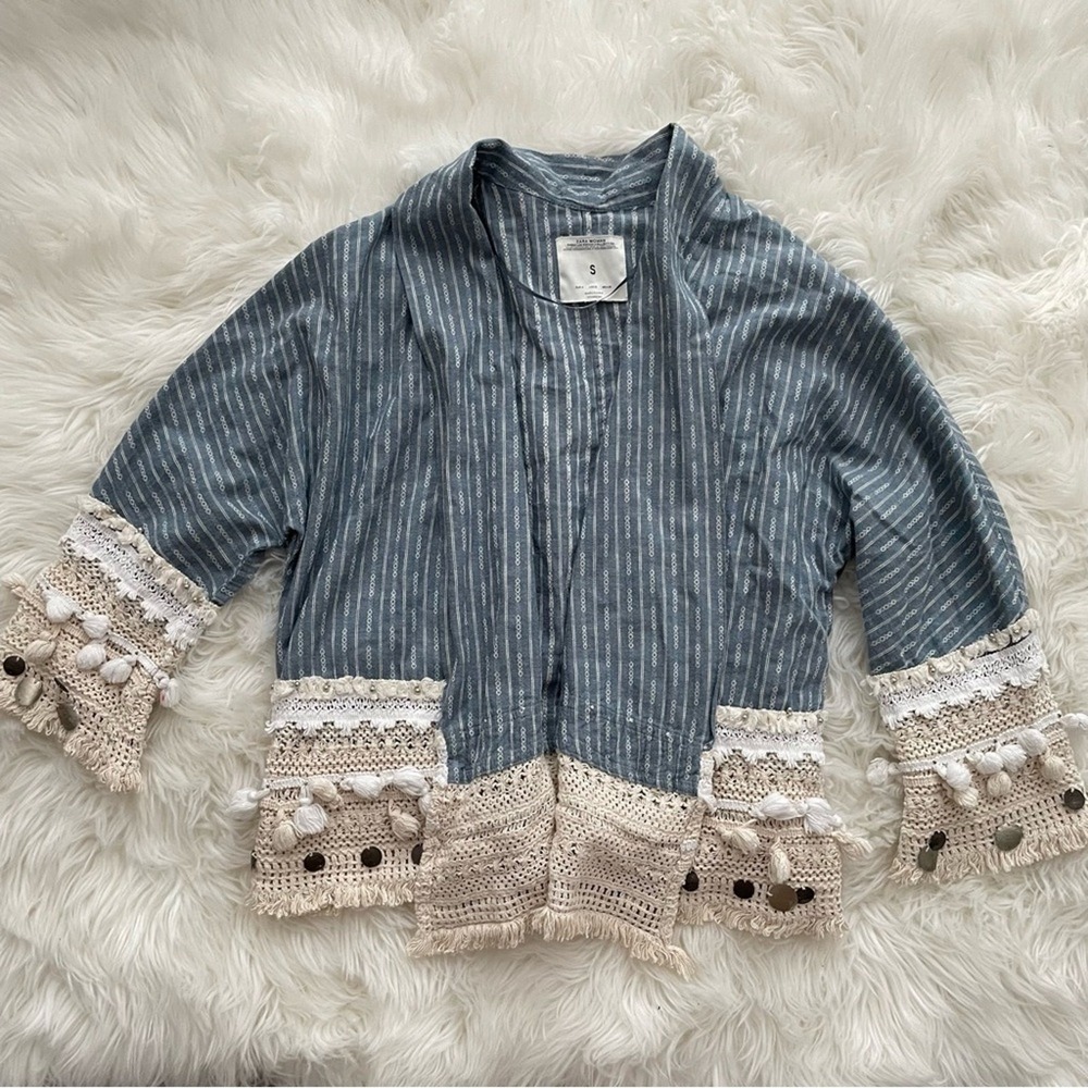 Zara Open Kimono Style Pom Pom Lightweight Cardigan Small